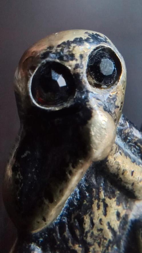 Brons miniatuur beeld 3wijze apen sculptuur met granaat ogen, Antiek en Kunst, Antiek | Koper en Brons, Brons, Ophalen of Verzenden