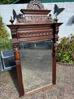 Prachtige antieke spiegel met gedetailleerd houtsnijwerk, Antiek en Kunst, Antiek | Spiegels, Ophalen, Rechthoekig, 50 tot 100 cm