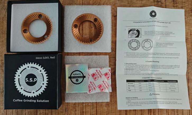 SSP MP burrs 64mm zo goed als nieuw (seasoned), Witgoed en Apparatuur, Koffiemachine-accessoires, Zo goed als nieuw, Ophalen of Verzenden