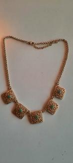 Antieke ajour ketting, doublé goud met jade, Sieraden, Tassen en Uiterlijk, Antieke sieraden, Ophalen of Verzenden, Goud, Ketting