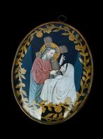 Antieke glazen Muur Stolp Christus & Maria periode ca 1850, Verzenden