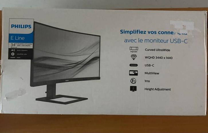 Philips E Line 34 Inch UltraWide Curved Monitor – Nieuwstaat, Computers en Software, Monitoren, Zo goed als nieuw, DisplayPort
