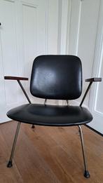 Vintage - Retro Gispen Kembo fauteuil – zwart skai & staal, Huis en Inrichting, Ophalen, Vintage, retro, Gebruikt, Minder dan 75 cm