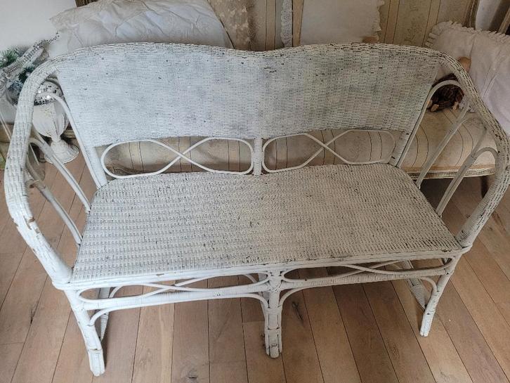 Vintage Frans rieten bankje, Antiek en Kunst, Curiosa en Brocante, Ophalen