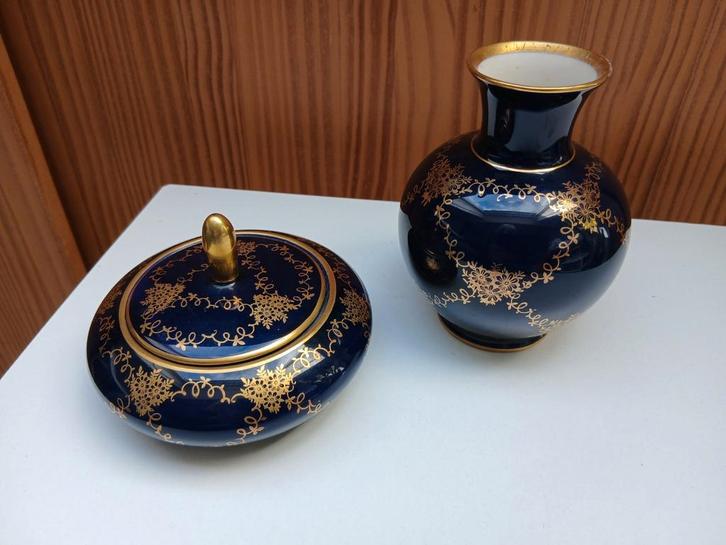 Oud Lindnes Kueps  Bavaria Echt Cobalt vaasje en schaaltje, Antiek en Kunst, Antiek | Vazen, Ophalen