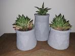 Set van 3 grijze bloempotten met wit hart, Rond, Binnen, Ophalen of Verzenden, Zo goed als nieuw