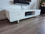 Witte TV-meubel met glazen plank, Ophalen, Gebruikt, 150 tot 200 cm, Glas