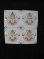 4 antieke art nouveau tegels 15x15 bloem motief rond 1900, Ophalen of Verzenden