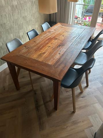 Teakhouten Eettafel enveloppemodel blad 2 lades 6 stoelen beschikbaar voor biedingen
