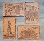 4 zeer oude zeldzame lederen ansichtkaarten - usa 1907 1912, Verzamelen, Ophalen of Verzenden, Gebruikt