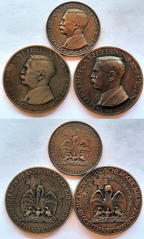 Landsteiner 3 penningen, Postzegels en Munten, Penningen en Medailles, Brons, Nederland, Verzenden