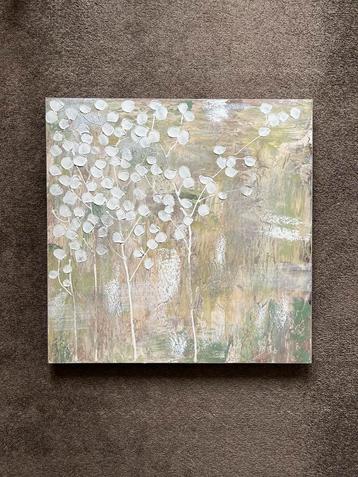 Schilderij Canvas abstract in groen wit zilver tinten beschikbaar voor biedingen