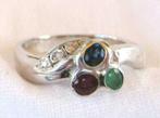 Sterling zilveren ring met zirkonia en 3 edelsteentjes. (059, Ophalen, Zo goed als nieuw, 17 tot 18, Dame