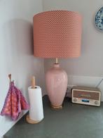 Mooie roze/oranje vaaslamp met handgemaakte kap, Huis en Inrichting, Ophalen, Zo goed als nieuw, Rond