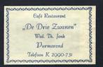 1080 Purmerend cafe rest DE DRIE ZWANEN, Verzamelen, Suikerzakjes, Ophalen of Verzenden, Nederland