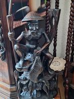 Houten Beeldje Visser met Vis - Aziatische Stijl, Ophalen