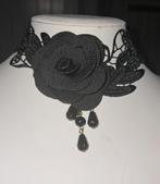 Mooie nieuwe zwarte  Gothic ketting / choker met bloem, Overige materialen, Verstelbaar, Zwart, Nieuw