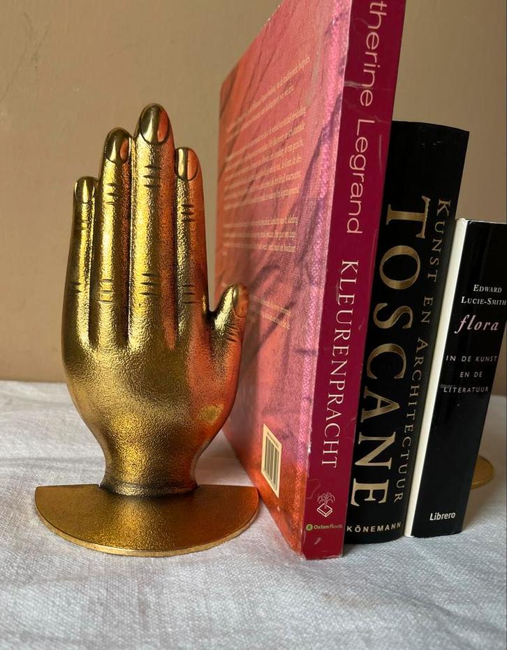 Boeken steunen hand biddende handen goud boekensteun, Huis en Inrichting, Overige Huis en Inrichting, Zo goed als nieuw, Ophalen of Verzenden