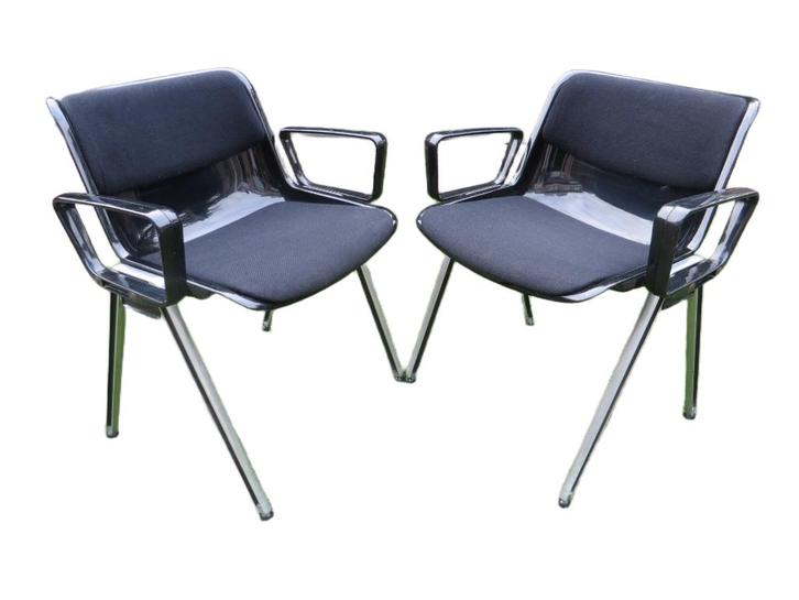 Tecno Modus stoelen van Osvaldo Borsani, Huis en Inrichting, Stoelen, Gebruikt, Twee, Kunststof, Metaal, Stof, Zwart, Ophalen