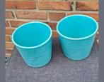 Bloempotten blauw turquoise, Tuin en Terras, Bloempotten, Ophalen of Verzenden, Zo goed als nieuw, Rond, Minder dan 25 cm