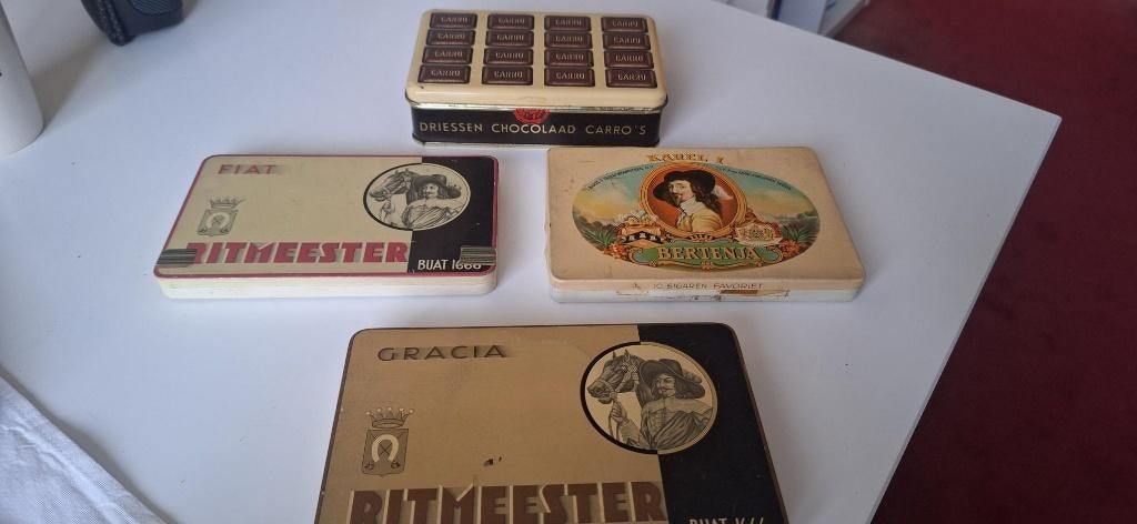 sigarenblikjes (en een chocolade blik), Verzamelen, Blikken, Ophalen of Verzenden, Gebruikt, Overige, Overige merken