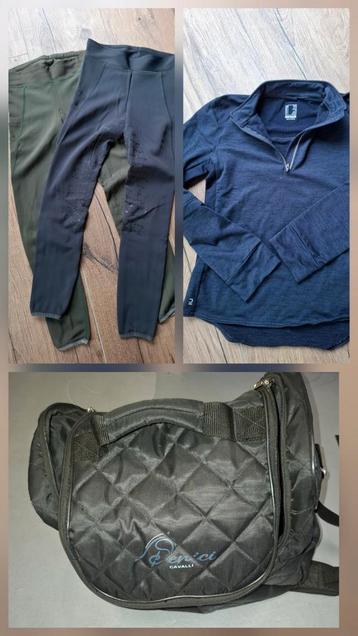 Set met 2x paardrijbroek, 1x trui en tas incl.borstels beschikbaar voor biedingen