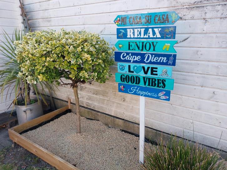 Tuintrend! Wegwijzerborden ibiza grieks carribean tiki 35c, Tuin en Terras, Tuinwanddecoratie, Nieuw, Ophalen of Verzenden