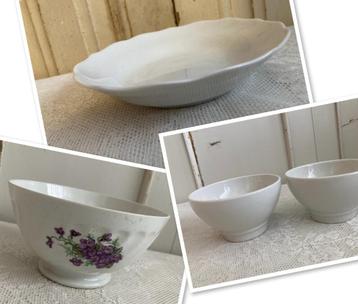 Brocante wit schaaltje & 3x spoelkommetje beschikbaar voor biedingen