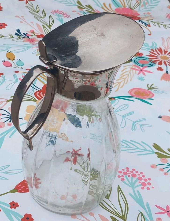 Vintage glazen waterkan / Karaf - 1 Liter, jaren 70, Antiek en Kunst, Antiek | Glas en Kristal, Ophalen of Verzenden