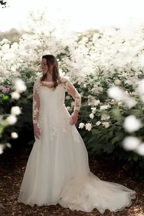 Bruidsjurk met lange mouw, Kleding | Dames, Trouwkleding en Trouwaccessoires, Zo goed als nieuw, Trouwjurk, Wit, Ophalen
