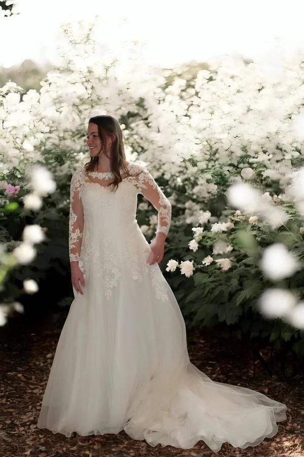 Bruidsjurk met lange mouw, Kleding | Dames, Trouwkleding en Trouwaccessoires, Zo goed als nieuw, Trouwjurk, Wit, Ophalen