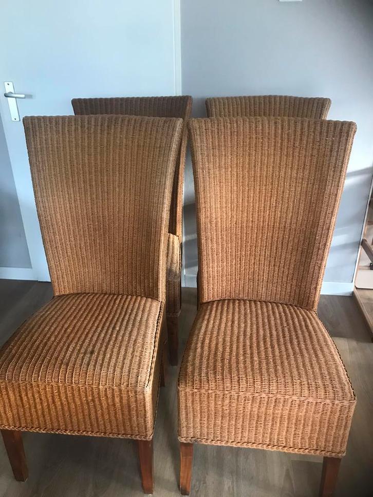 4 loom eetkamerstoelen, Huis en Inrichting, Stoelen, Gebruikt, Vier, Bruin, Ophalen