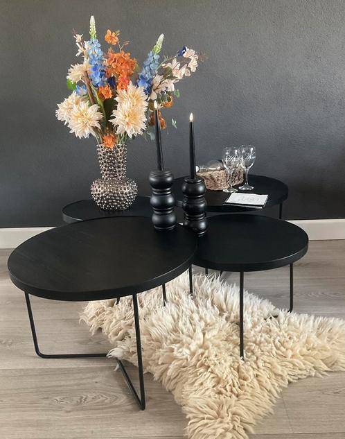 Salontafels Black & Wood & IJzer Set, Huis en Inrichting, Tafels | Salontafels, Zo goed als nieuw, Rond, Ophalen of Verzenden