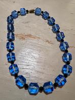 Vintage antieke blauw glaskralen art Deco jugendstil ketting, Ophalen of Verzenden, Overige materialen, Ketting