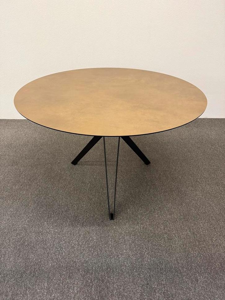 Ronde eettafel HPL gouden print 120cm, Huis en Inrichting, Tafels | Eettafels, Zo goed als nieuw, 100 tot 150 cm, 100 tot 150 cm