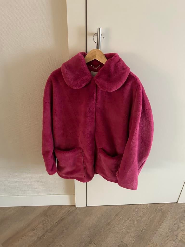 H&M bontjas fuchsia roze maat M carnaval, Kleding | Dames, Jassen | Winter, Ophalen, Zo goed als nieuw, Maat 38/40 (M), Roze