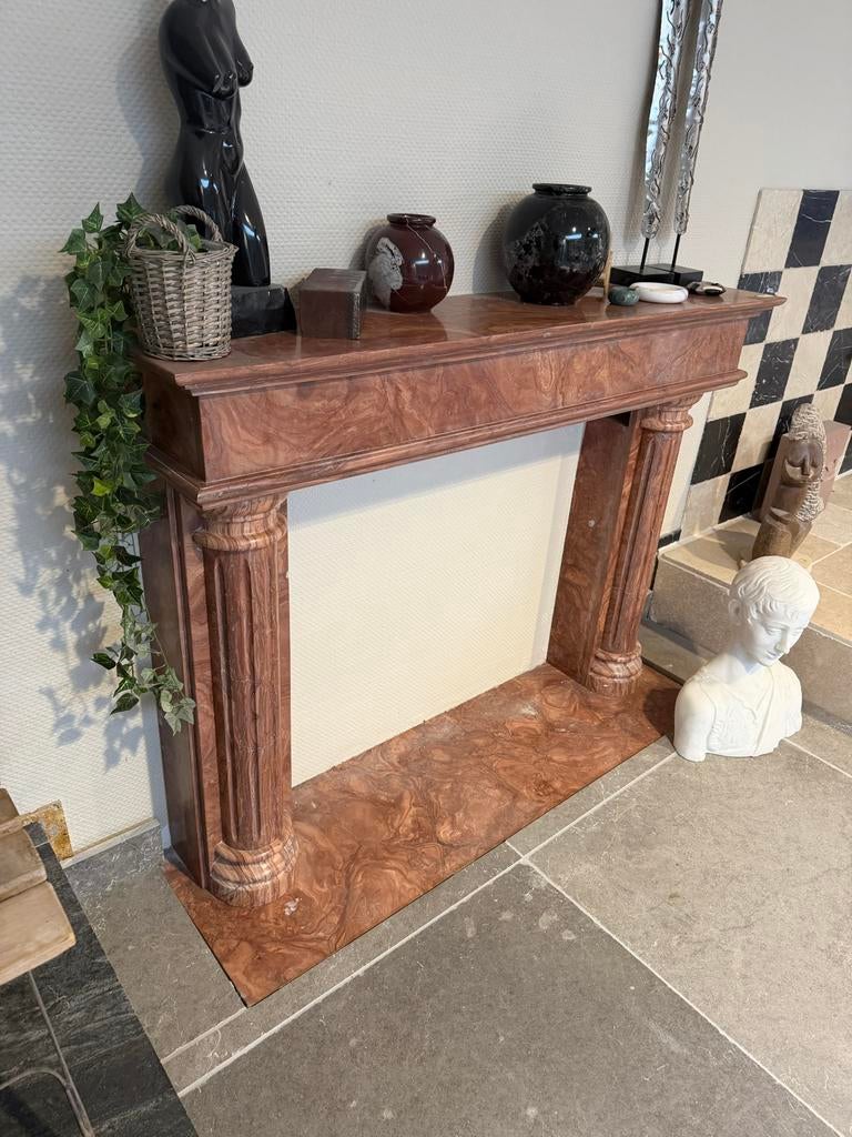 Rode marmeren schouw, 140x103 cm, Ophalen, Nieuw, Vrijstaande haard, Houthaard