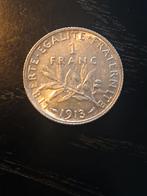 1 Zilveren Franc Frankrijk uit 1913 in prachtige staat, Postzegels en Munten, Ophalen of Verzenden, Frankrijk, Losse munt