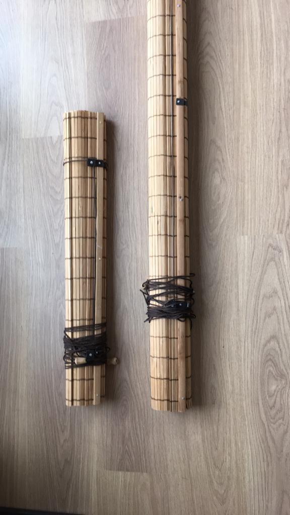 Twee bamboe rolgordijnen 76 cm en 148,5 cm breed, Huis en Inrichting, Stoffering | Gordijnen en Lamellen, Gebruikt, 150 tot 200 cm
