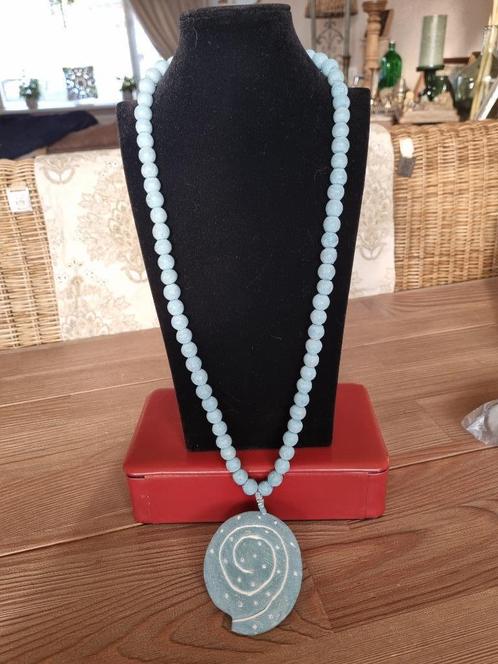 Prachtige Vintage Houten Kralen Ketting Grote Schelp Hanger, Sieraden, Tassen en Uiterlijk, Antieke sieraden, Ketting, Overige materialen