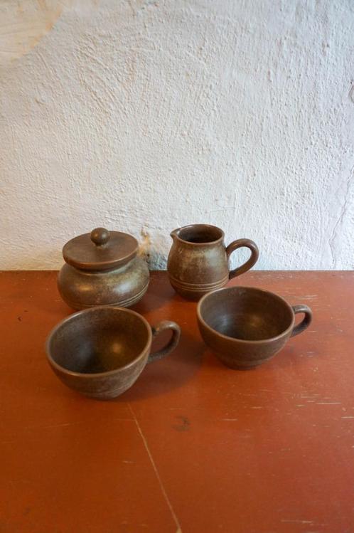 bruine grés koffiemokken uit het midden van de eeuw, suiker-, Antiek en Kunst, Antiek | Servies compleet, Ophalen of Verzenden