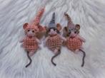 Drie Muisjes met muts - 6 cm - viltwol - muizenhuis - Blythe, Verzenden, Nieuw