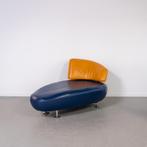 1x Leolux Kikko Chaise Longue Blauw/Geel Leer - Chroom, Eenpersoons, 150 tot 200 cm, 75 tot 100 cm, Ophalen of Verzenden