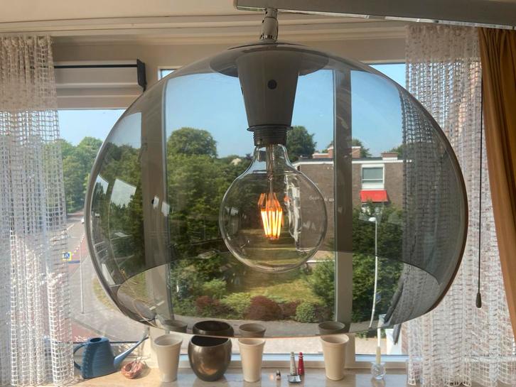 Guzzini booglamp, Goffredo Reggiani, jaren 70, Huis en Inrichting, Lampen | Hanglampen, Gebruikt, 75 cm of meer, Metaal, Ophalen
