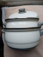 2  grote  witte pannen met  grijze  strepen, Ophalen of Verzenden, Zo goed als nieuw, Overige materialen, Pannenset