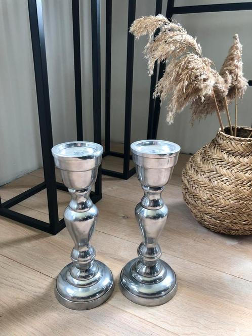 RVS kandelaars (2 verschillende setjes), Huis en Inrichting, Woonaccessoires | Kandelaars en Kaarsen, Zo goed als nieuw, Minder dan 25 cm