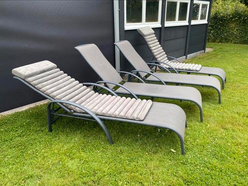 4 antreciet tuinstoelen met 2 kussens, Tuin en Terras, Tuinstoelen, Zo goed als nieuw, Aluminium, Inklapbaar, Stapelbaar, Verstelbaar