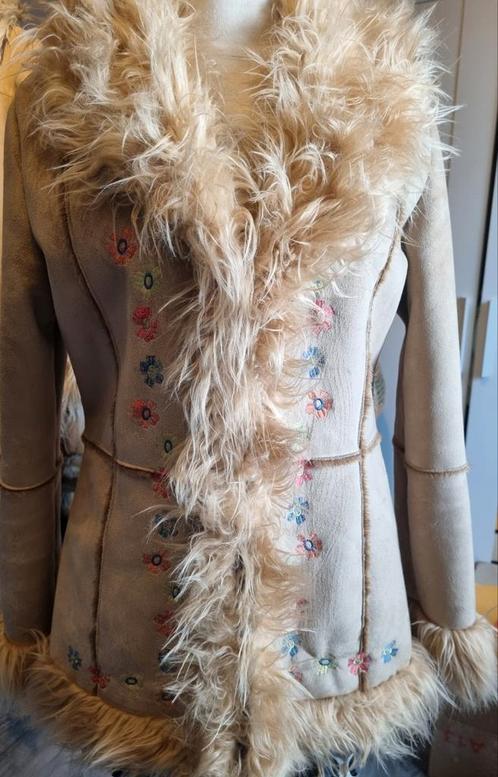 Afghaanse vintage Penny Lane vegan jas met fakefur, Kleding | Dames, Jassen | Winter, Gedragen, Maat 38/40 (M), Bruin, Ophalen of Verzenden