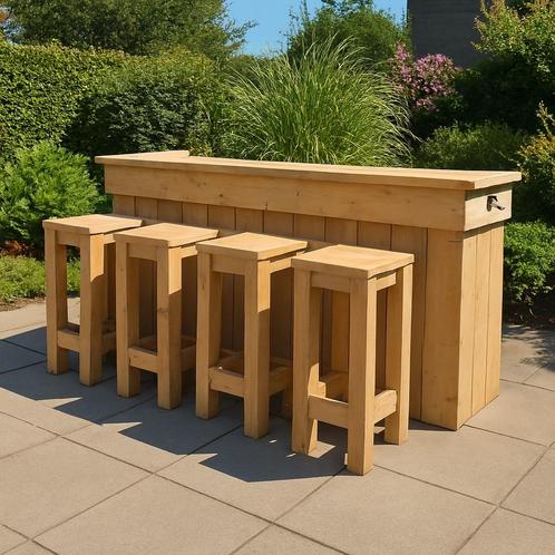Steigerhout bar met 4 barkrukken, inclusief nano-coating, Huis en Inrichting, Barren, Nieuw, Inclusief barstoelen, Ophalen of Verzenden