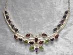 Prachtig Zilveren Collier met Granaat - Peridot - Amethist, Sieraden, Tassen en Uiterlijk, Antieke sieraden, Verzenden, Zilver
